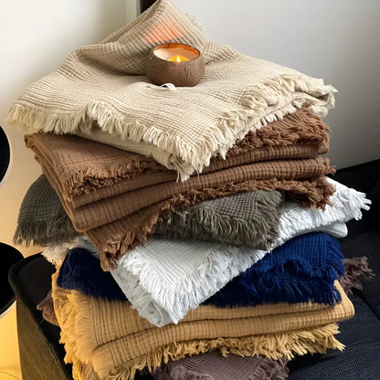 Crinkle Cotton Tassel Throw Blanket